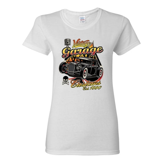 1990 Vintage Garage Customs Hot Rod Classic Car Cars and Trucks Womens Graphic T-Shirt, White, 3XL