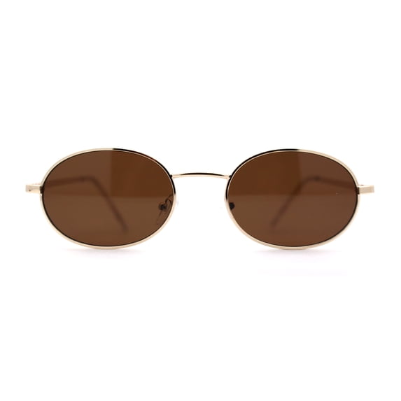 1990s Dad Shade Round Oval Metal Rim Sunglasses Gold Brown