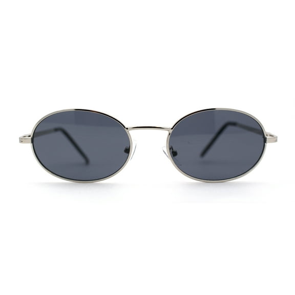 1990s Dad Shade Round Oval Metal Rim Sunglasses Silver Black