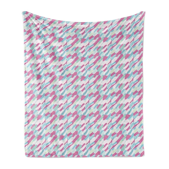 1990s Soft Flannel Fleece Blanket, Eighties Memphis Colors Brush Marks Composition with Diagonal Alignment, Cozy Plush for Indoor and Outdoor Use, 50" x 70", Pink Aqua and Pale Green, by Ambesonne