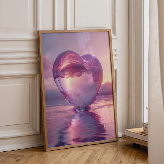 1990s Y2k Heart Wall Art Print, Retro 3d Glossy Chrome Poster, Dreamy CyberDecor, Pink Purple 90s Romantic Artwork , Poster Print Only