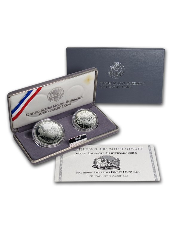 1991 2-Coin Mount Rushmore Proof Set (w/Box & COA)