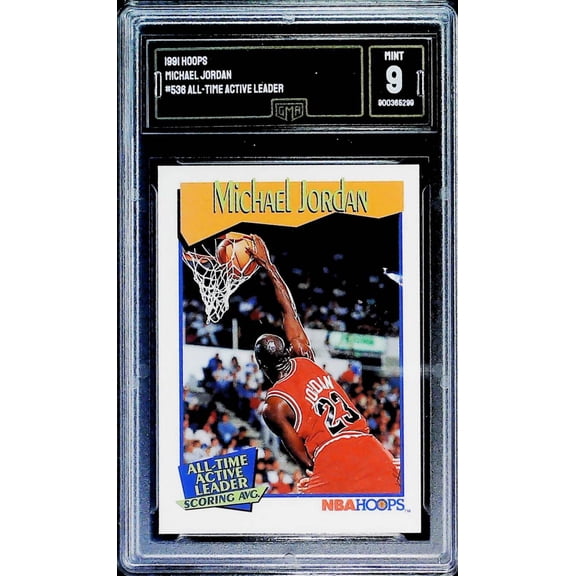 1991-92 Hoops All-Time Active Leader Michael Jordan Chicago Bulls #536 GMA 9 MINT Trading Card (serial number may vary)
