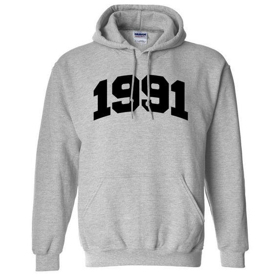 1991 College Style Hoodie Sweatshirt Unisex 3X-Large Grey
