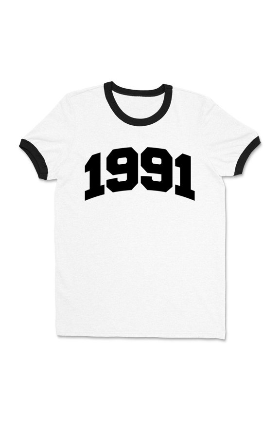 1991 College Style Ringer Tee Shirt Unisex Large White/Black