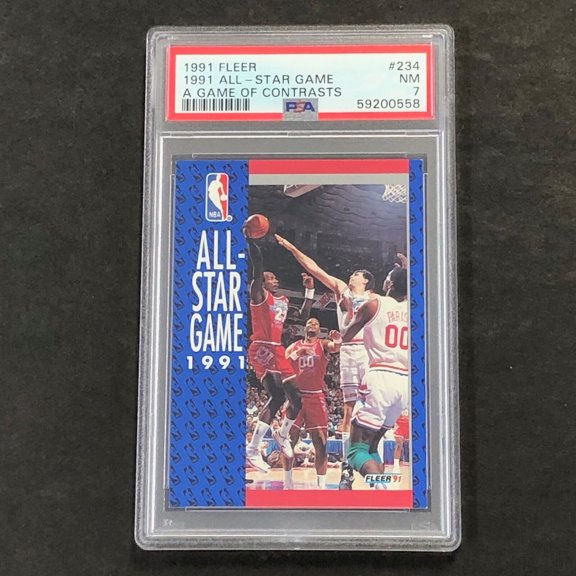 Graded 1991 Fleer 1991 All-Star Game #234 A Game Of Contrasts PSA 7 Basketball Card