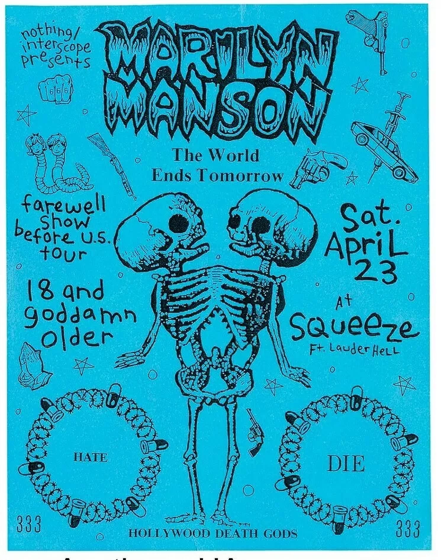 1991 MARILYN MANSON AND THE SPOOKY KIDS CONCERT POSTER WALL ART