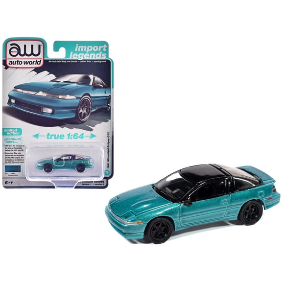 1991 Mitsubishi Eclipse GSX Tennessee Blue Metallic with Black Top "Import Legends" Series 1/64 Diecast Model Car by Auto World