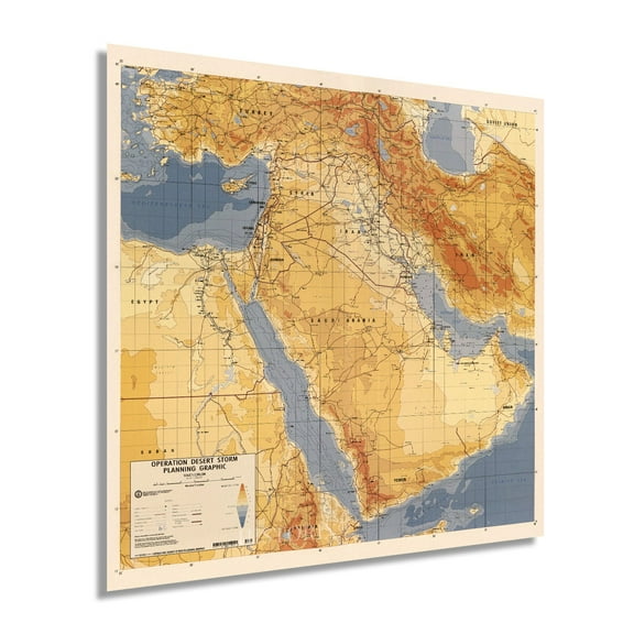 1991 Operation Desert Storm Map - Operation Desert Storm Planning Graphic - Middle East Map - Persian Gulf War Map - Iraq Kuwait Saudi Arabia Map - Desert Storm Poster