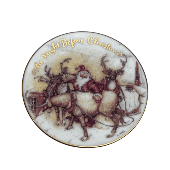 1991 The Night Before Christmas Porcelain Collector Plate With Stand Carlton Cards 114859-1