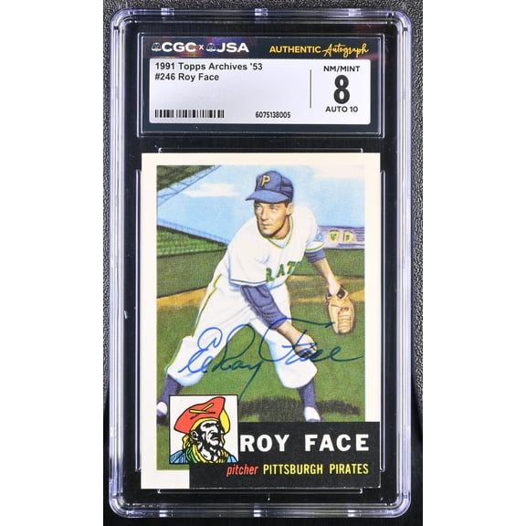 Graded 1991 Topps Archives 53 Roy Face #246 Hand Signed Auto CGC 8 JSA Auto 10