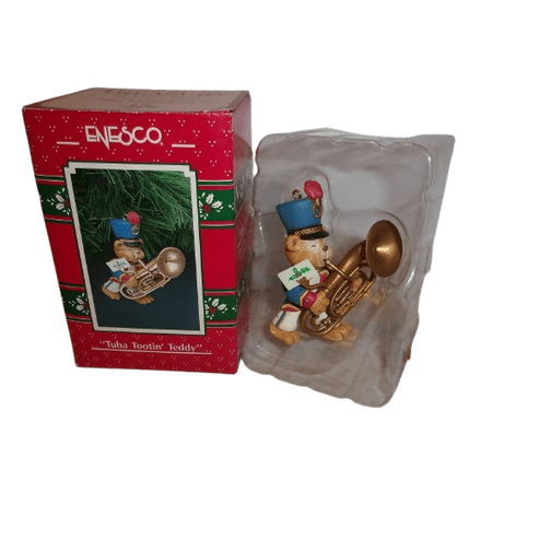 1991 Tuba Tootin’ Teddy (Teddy Bear Music) Enesco Christmas Tree Ornament 568449