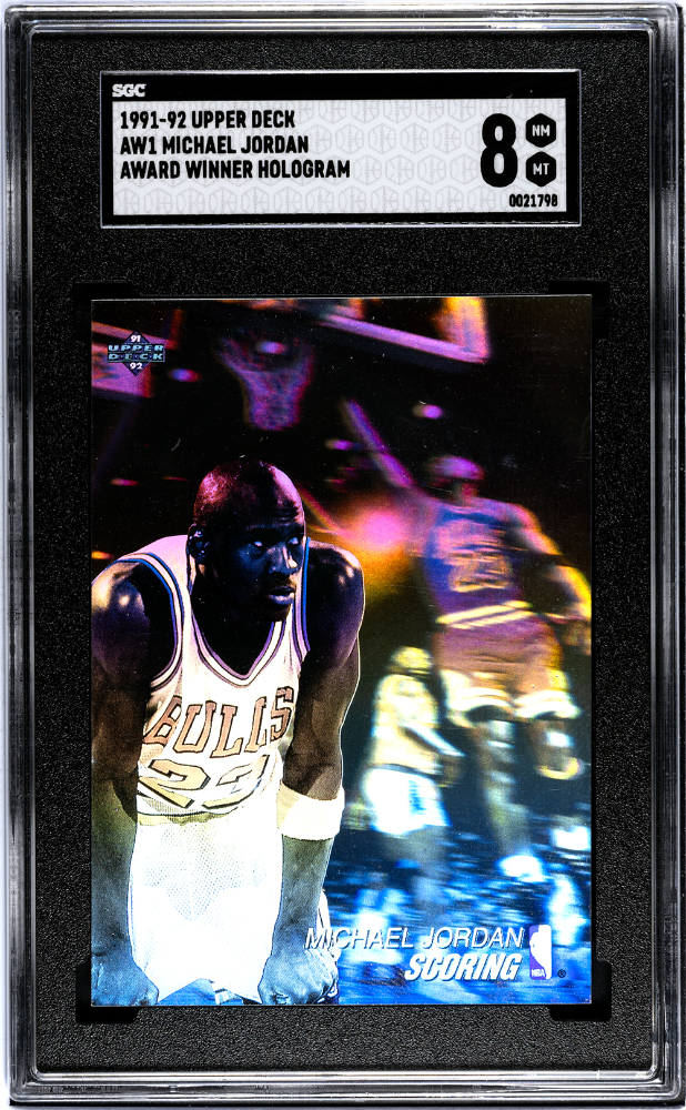 michael jordan holographic card value Michael Jordan 1992 Upper Deck Scoring Award Winner Chicago Bulls hologram card PSA 7