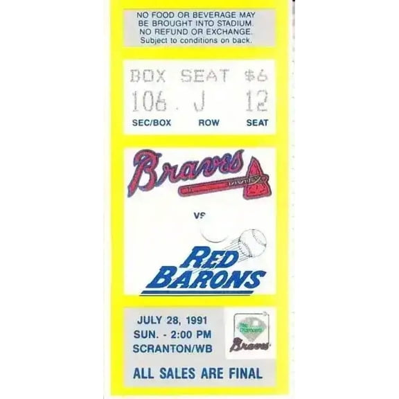 1991 1992 Richmond Braves ticket stubs Vinny Castilla Ryan Klesko Mark Wohlers