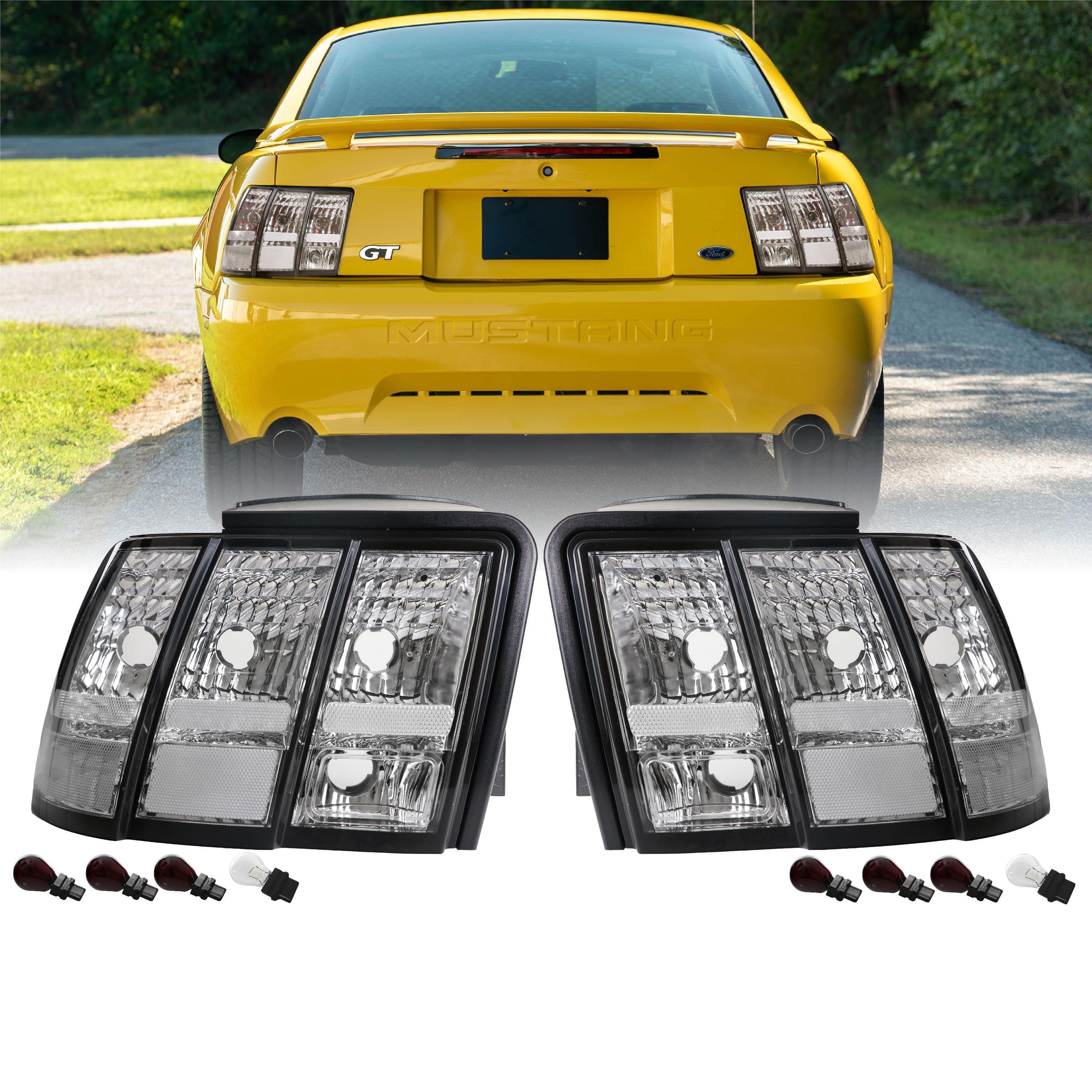1992-2004 Ford Mustang V6 GT New Edge All Clear Euro Style Tail Light Plus  Sequential Wire Harness with Relay \u0026 Canbus LED Bulbs - Unique Style Racing, image size:3334x3334