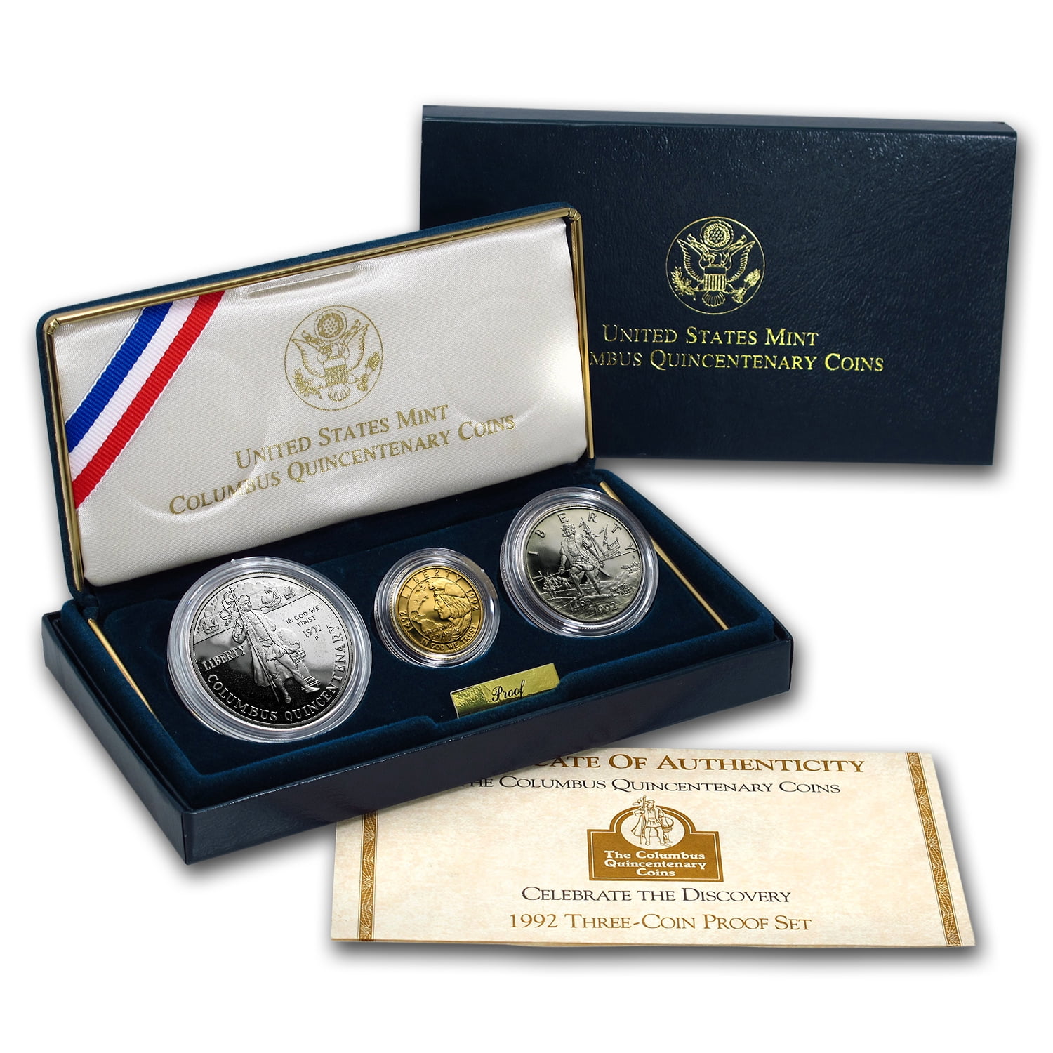 1992 3-Coin Commem Columbus Quincentenary Prf Set (w/Box & COA