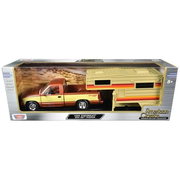 1992 Chevrolet 454 SS Pickup Truck Copper Metallic with Beige Sides with Camper Shell "American Classics" Series 1/24 Diecast Model Car by Motormax