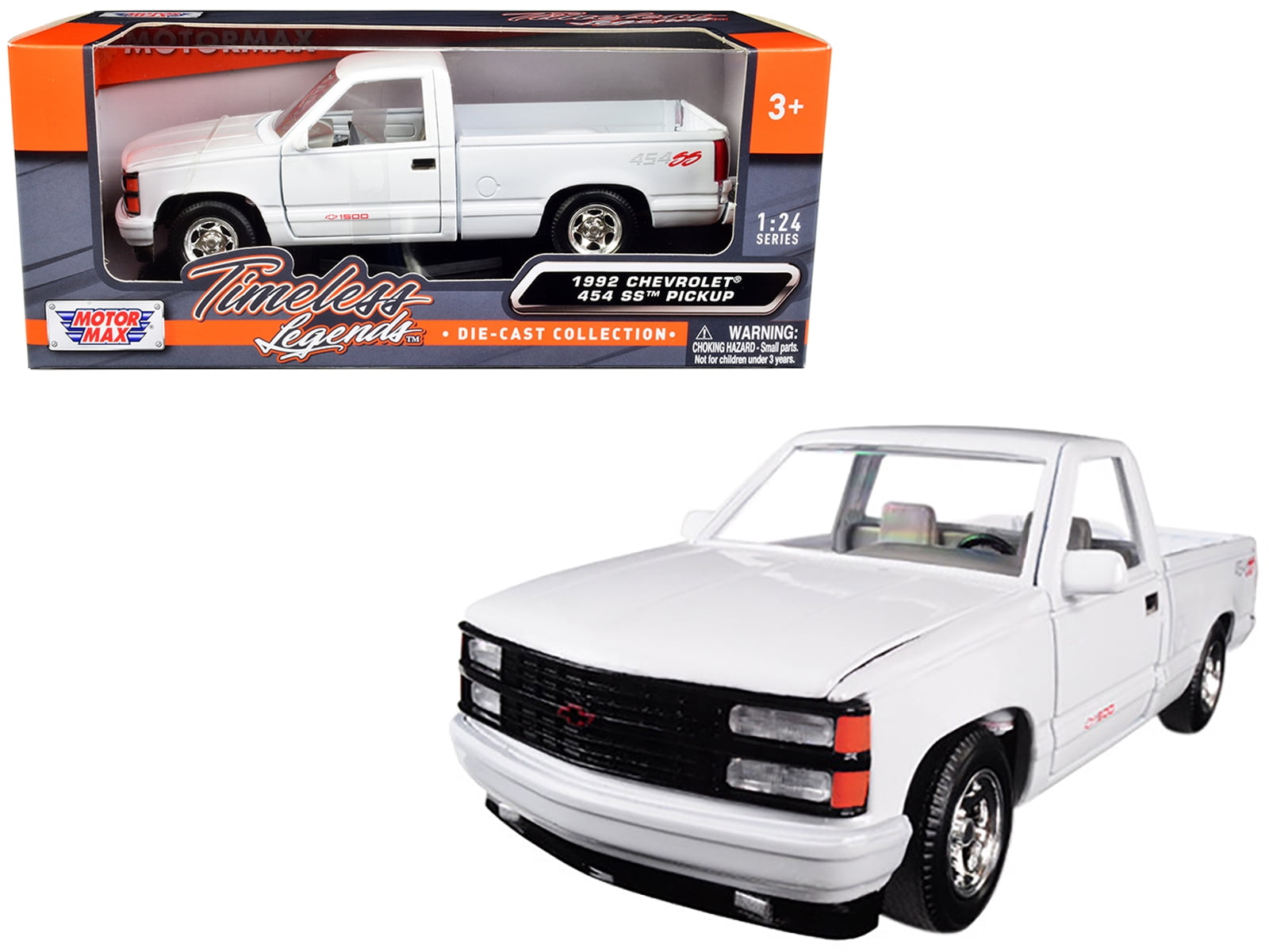 モーターマックス TL 1/24 '92 C-1500 454SS WHITE 1992 Chevrolet 454 SS Pickup Truck White 1 24 Diecast Model Car by