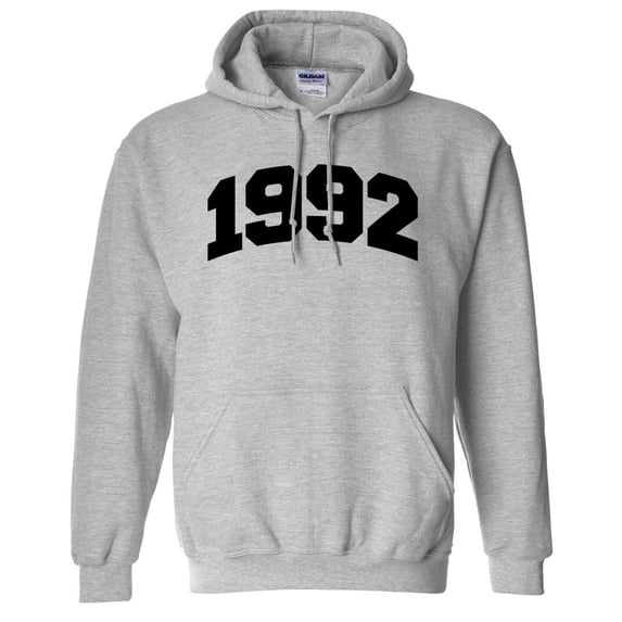 1992 College Style Hoodie Sweatshirt Unisex Large Grey