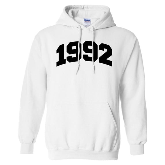 1992 College Style Hoodie Sweatshirt Unisex Large White