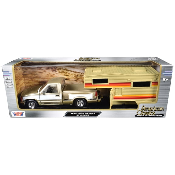 1992 GMC Sierra GT Truck Gold Metallic with White w/Camper Shell "American Classics" Series 1/24 Diecast Model Car by Motormax