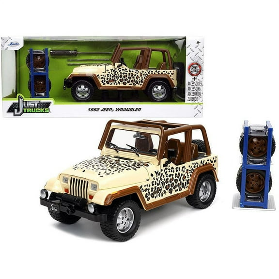 1992 Jeep Wrangler Tan and Brown with Graphics and Extra Wheels ''Just Trucks'' Series 1/24 Diecast Model Car by Jada