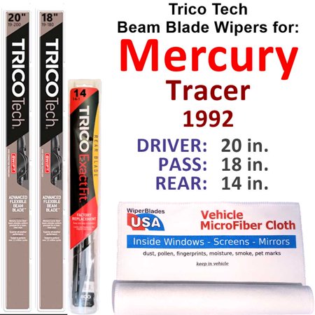 1992 Mercury Tracer Beam Blade Wipers (Set of 3) w/Rear Wiper