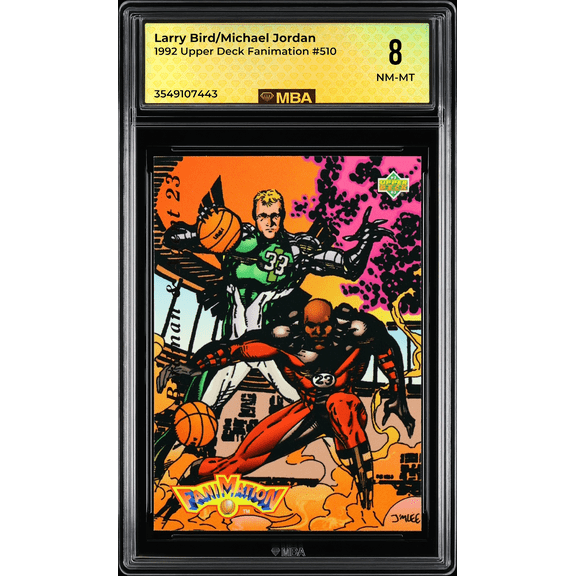 Graded 1992 Upper Deck Larry Bird/Michael Jordan #510 Fanimation MBA 8