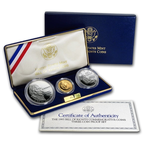 1993 3-Coin Commem Bill of Rights Proof Set (w/Box & COA)