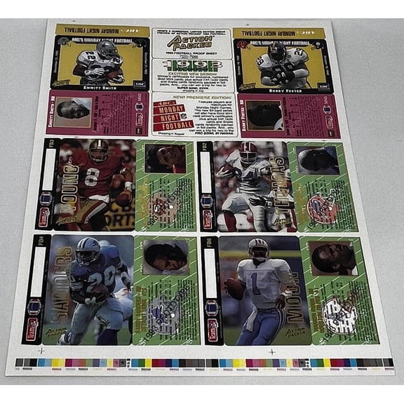 1993 Action Packed NFL Proof 11x13 Uncut Sheet  B. Sanders S. Young E. Smith