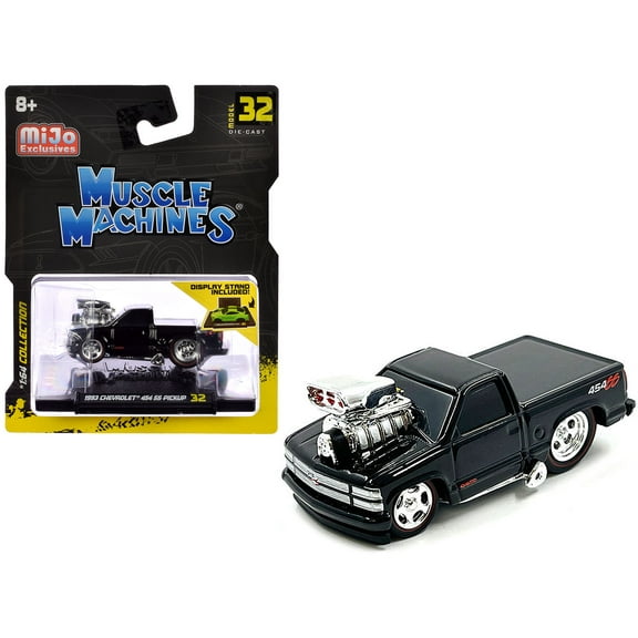 1993 Chevrolet 454 SS Pickup Truck Black 1/64 Diecast Model Car by Muscle Machines