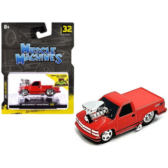 1993 Chevrolet 454 SS Pickup Truck Red 1/64 Diecast Model Car by Muscle Machines
