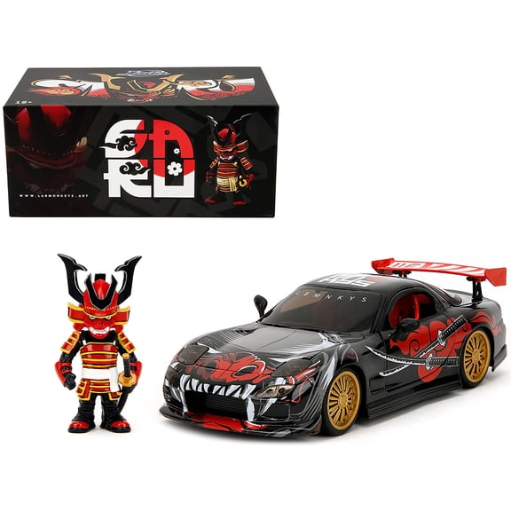 1993 Mazda RX-7 Black with Graphics "Lab Monkeys" with Saru Diecast Figure "Hollywood Rides" Series 1/24 Diecast Model Car by Jada