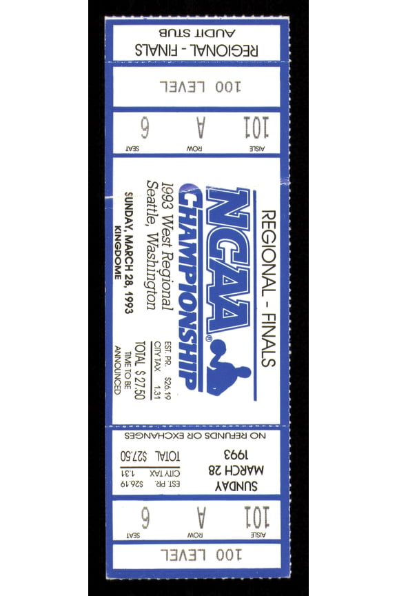 1993 NCAA Basketball Tournament West Regional Finals Unsigned Full Ticket Michigan (Creases) SKU #222649