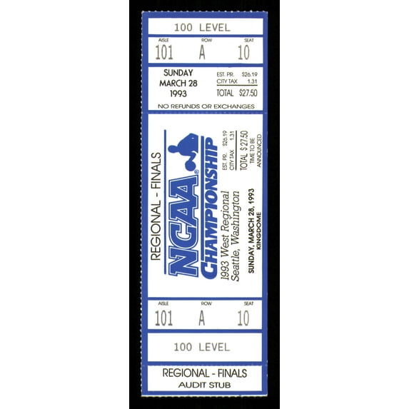1993 NCAA Basketball Tournament West Regional Finals Unsigned Full Ticket Michigan SKU #222615