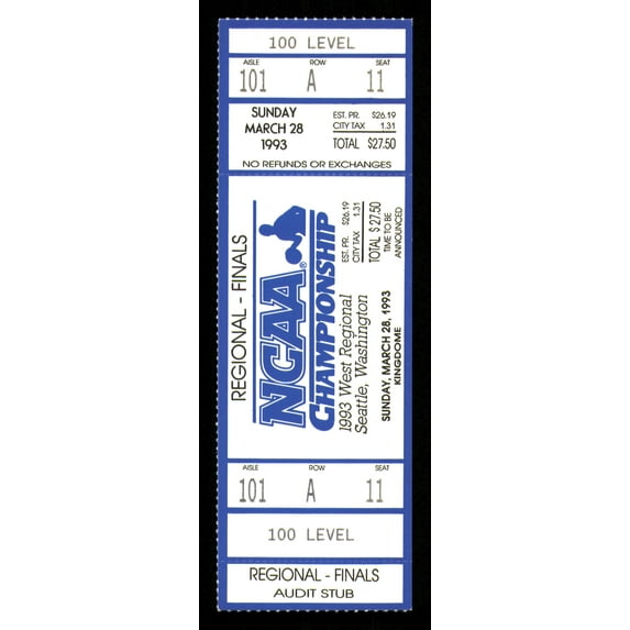 1993 NCAA Basketball Tournament West Regional Finals Unsigned Full Ticket Michigan SKU #222616