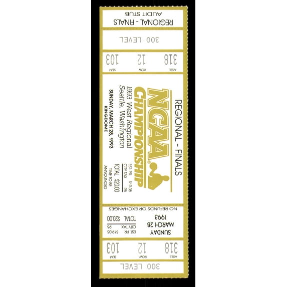 1993 NCAA Basketball Tournament West Regional Finals Unsigned Full Ticket Michigan SKU #222663