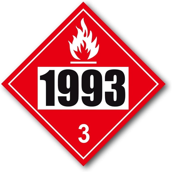 1993 Placard, Class 3 Flammable Liquid, 27 Pack - 10.75" x 10.75" Removable Self-Adhesive Vinyl Economy, DOT Hazmat Compliant for Short-Term Applications