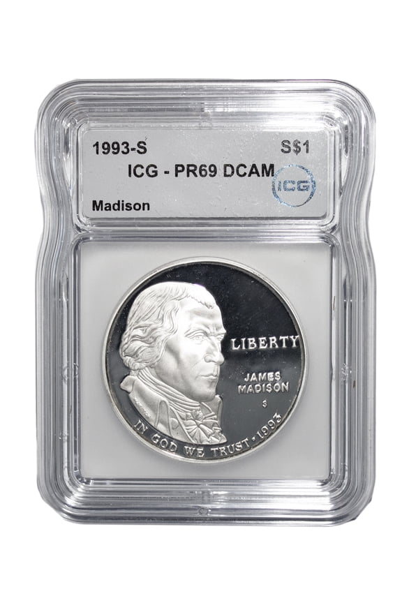 1993-S Madison Commemorative Silver Dollar ICG PR69DCAM Proof - 90% Silver Graded Coin