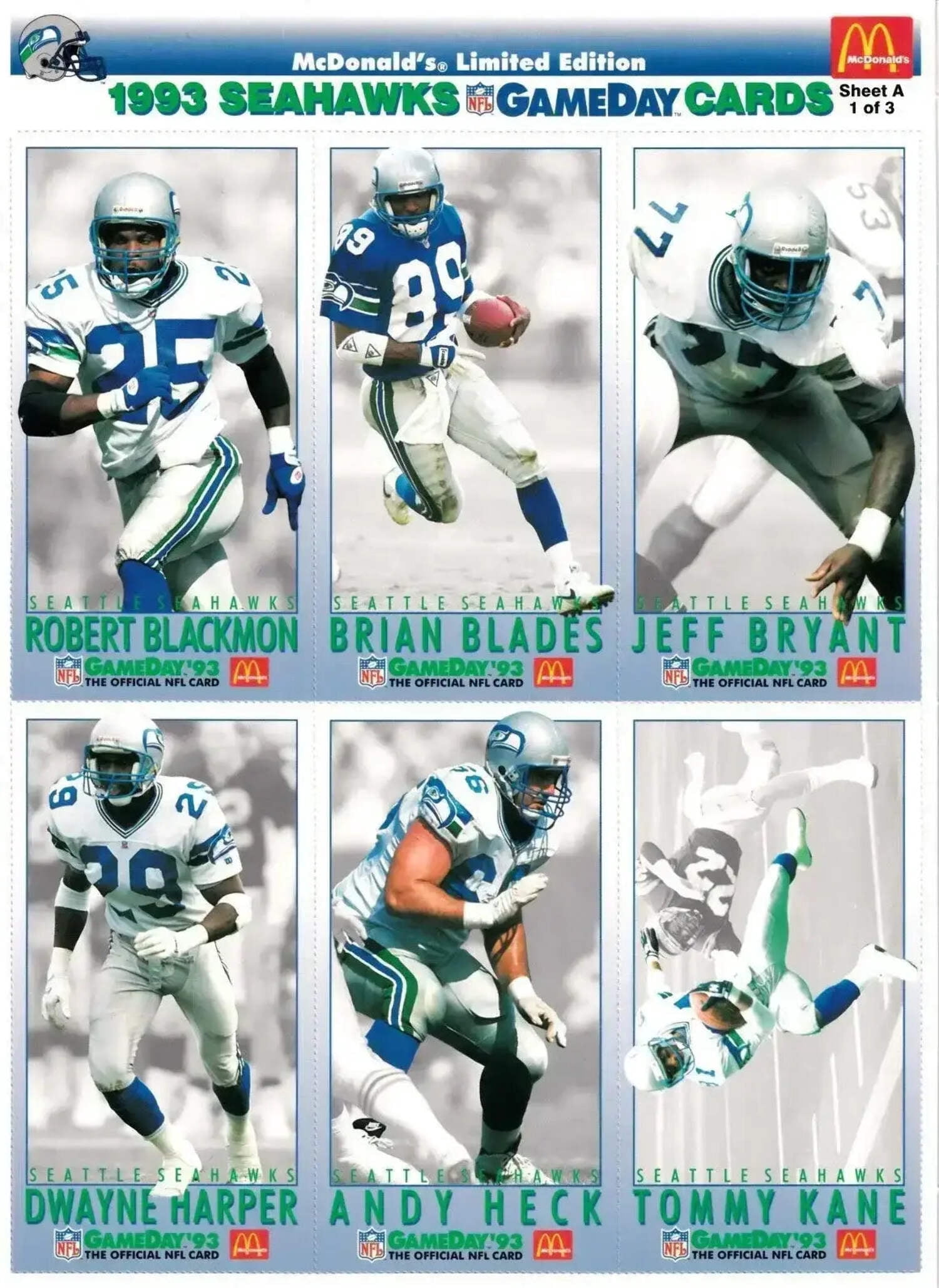 mcdonald's limited edition 1993 gameday cards McDonald's Limited Edition 1993 NFL GameDay Collector Cards Sheet B 2 — The  Pop Culture Antique Museum