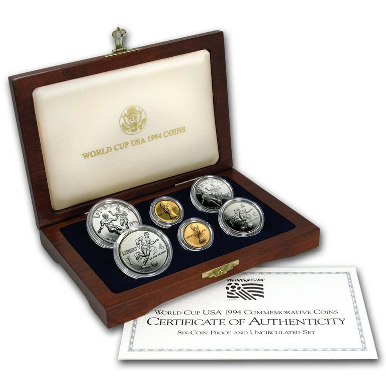 1994 6 Coin Commem World Cup Set BU Proof w Box COA