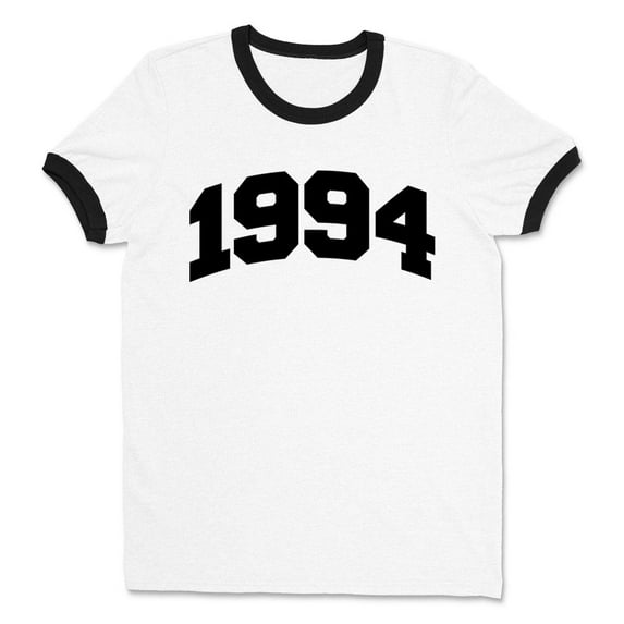 1994 College Style Ringer Tee Shirt Unisex Small White/Black