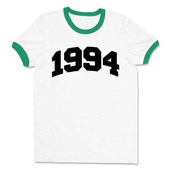 1994 College Style Ringer Tee Shirt Unisex Small White/Kelly Green