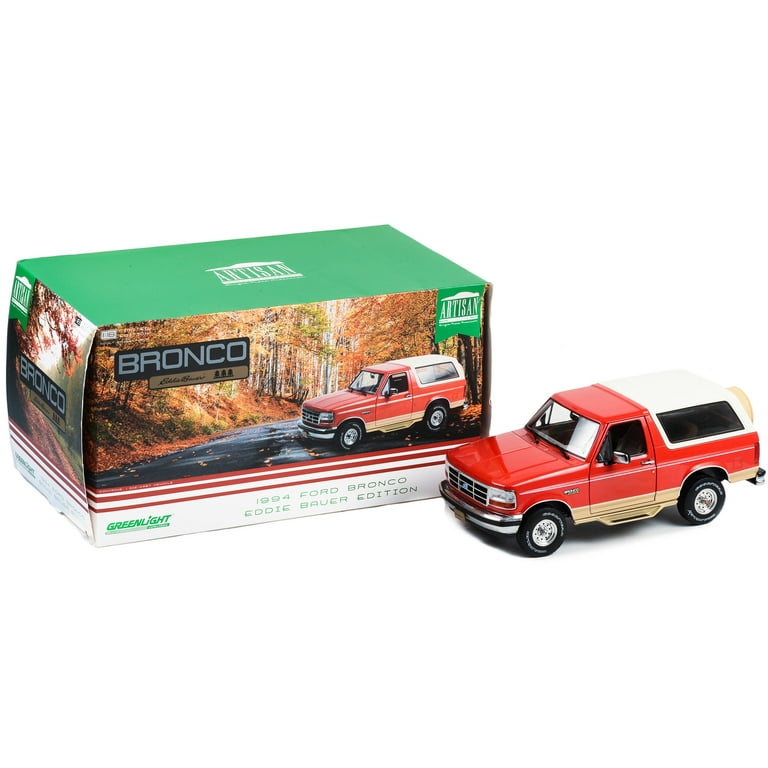 1994 Ford Bronco Eddie Bauer Edition Electric Red Metallic and Tucson Bronze with White Top Artisan Collection 1 18 Diecast Model Car by Greenlight