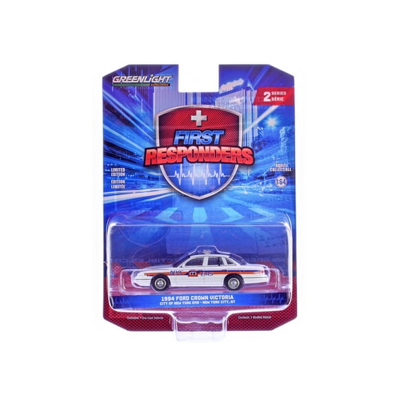 1994 Ford Crown Victoria "NYC EMS (City of New York Emergency Medical Service)" White with Blue and Red Stripes "First Responders" Series 2 1/64 Diecast Model Car by Greenlight