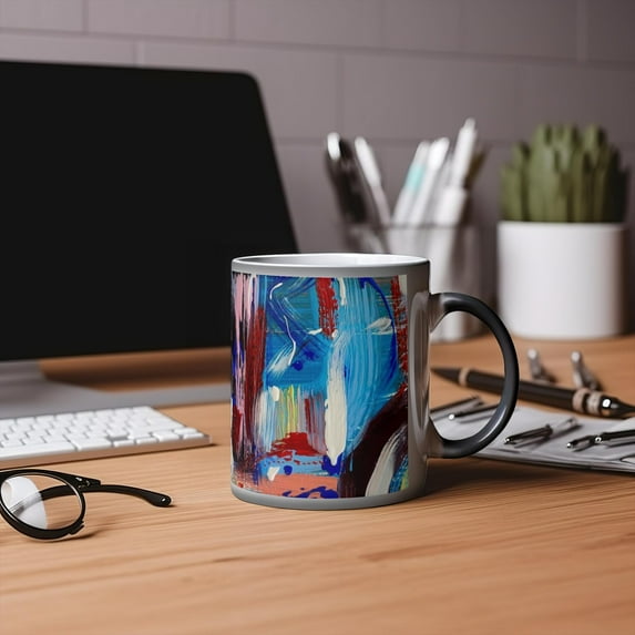 Motley Eye 11oz Color Changing Magic Coffee Mug | Heat-sensitive | Microwavable | Ceramic | Gift | Black