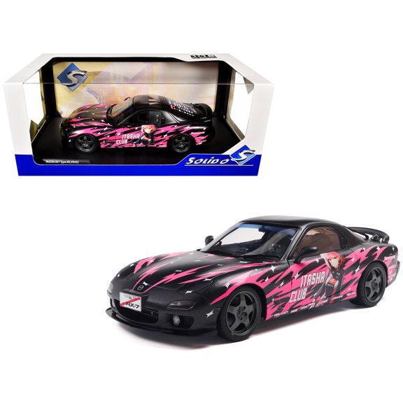 1994 Mazda RX7 (FDRS) RHD (Right Hand Drive) "Itasha Club" Black Metallic with Pink Graphics 1/18 Diecast Model Car by Solido