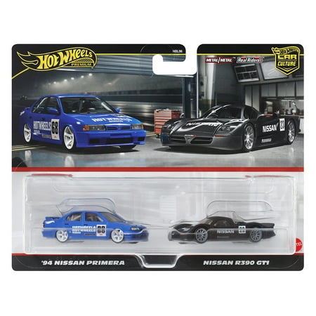 1994 Nissan Primera RHD #68 Blue and Nissan R390 GT1 #23 Matt Black "Car Culture" Set of 2 Cars Diecast Model Cars by Hot Wheels