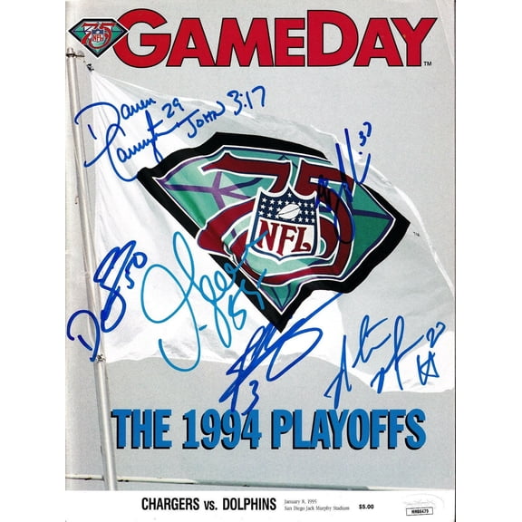 1994 San Diego Chargers autographed AFC Playoff program Junior Seau Rodney Harrison Natrone Means JSA