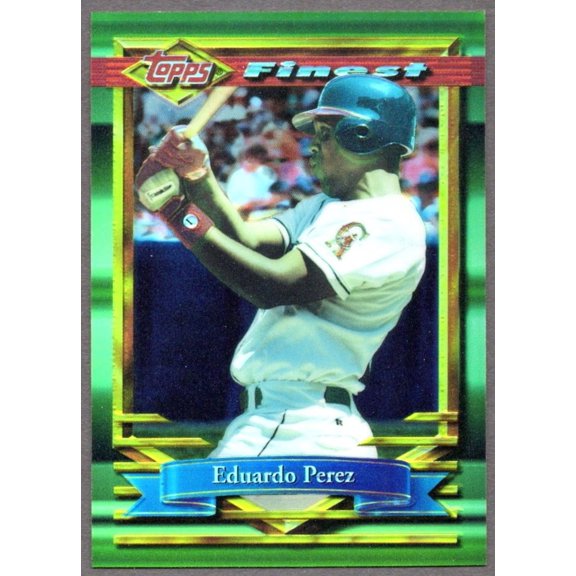 1994 Topps Finest Refractor Eduardo Perez #73 California Angels Baseball Card